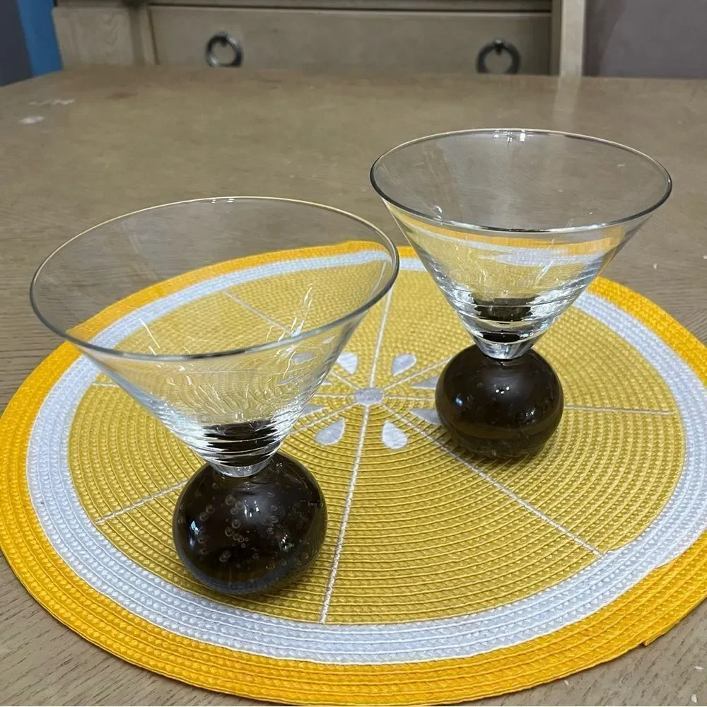 Set Of 2 Martini, Vodka Cocktail Bottom Bubble Glasses